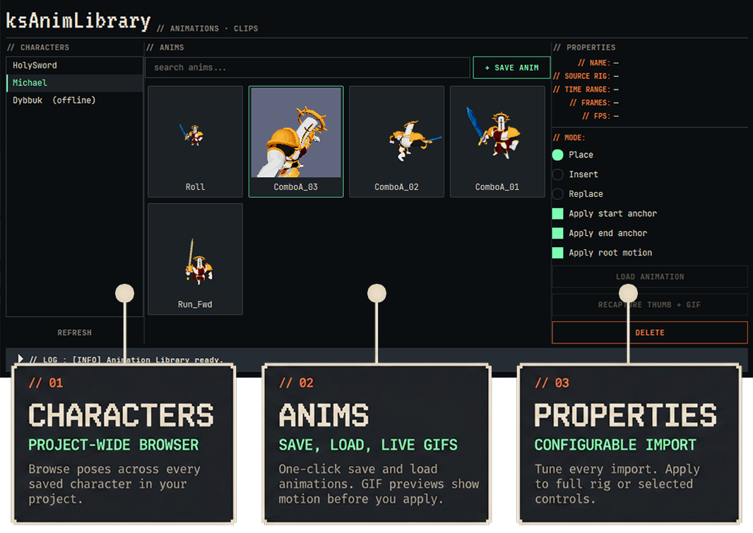 Pose and Animation Library window